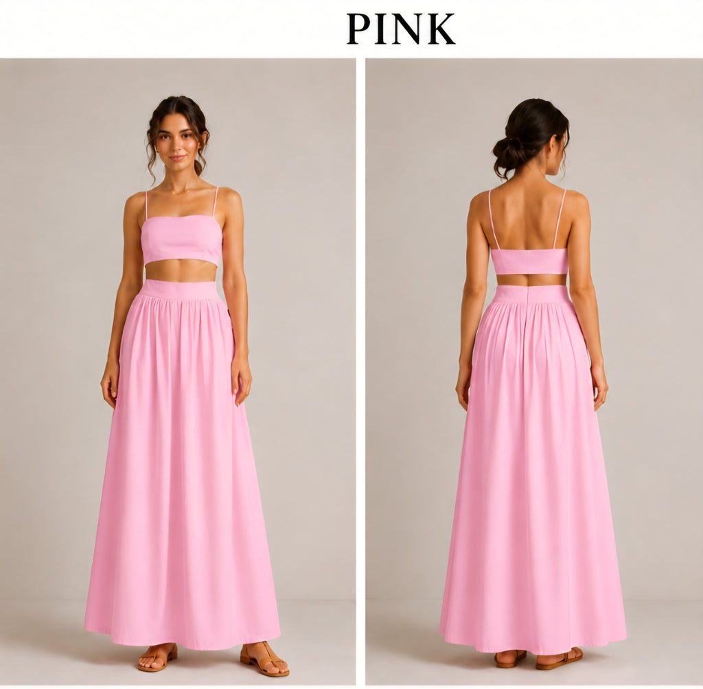 Petal Drift Cotton Camisole and Maxi Skirt Set