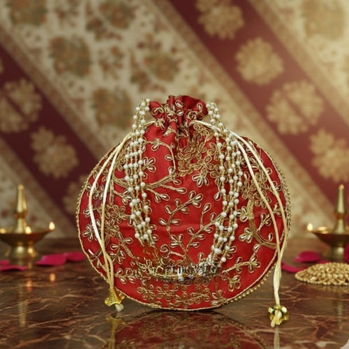 Embroidered potli pouch with festive detail