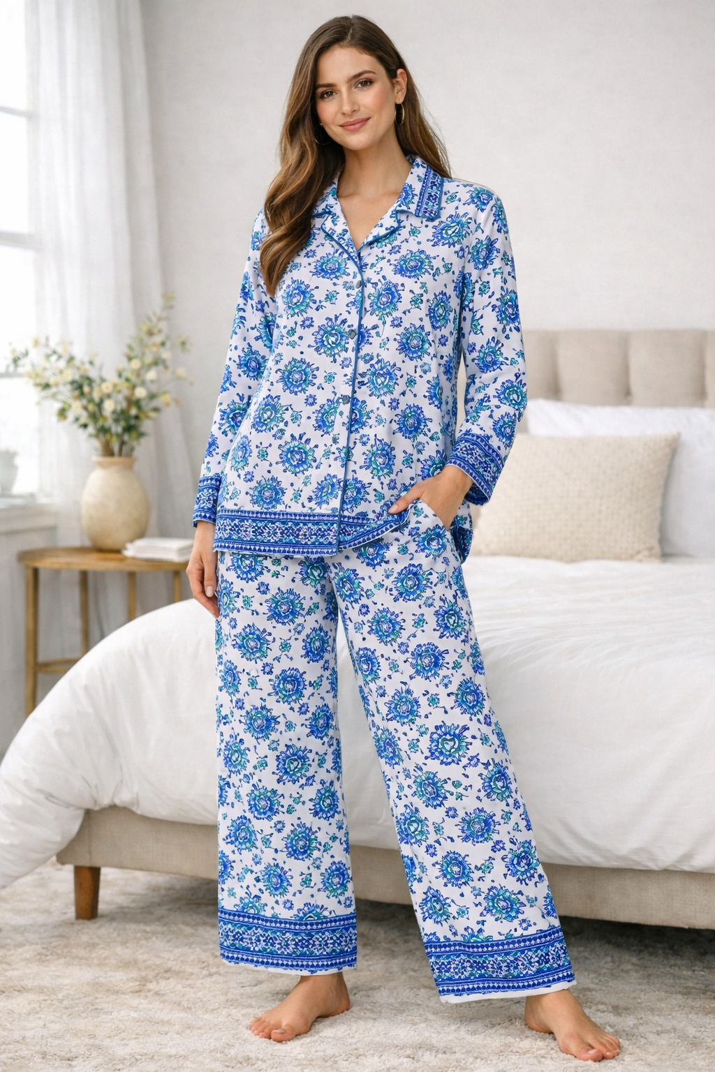 Silk-Cotton Pajamas- Paris Bloom