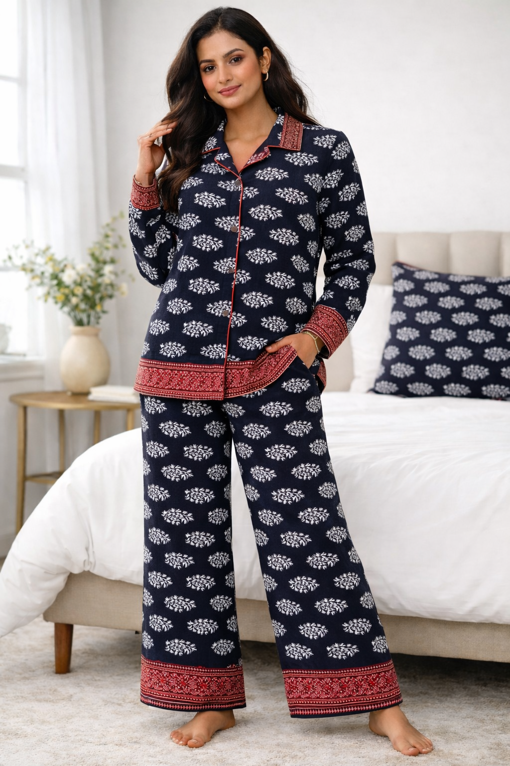 Silk-cotton Pajamas - Navy Delight