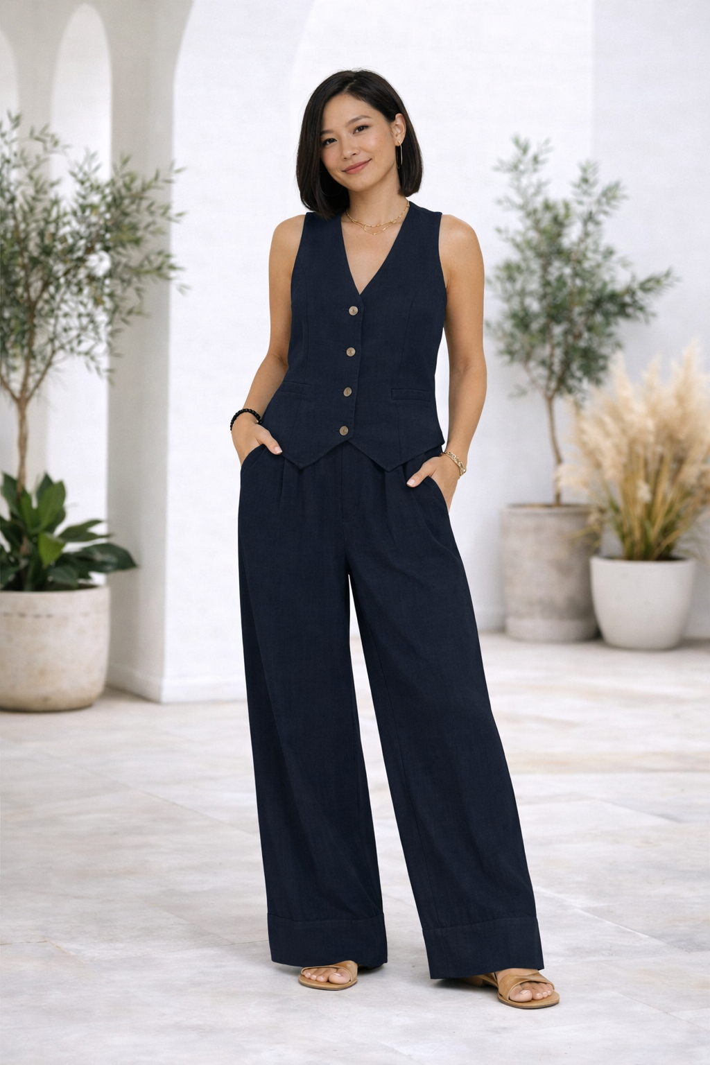 Effortless Cotton-Blend Vest and Pants Co-ord Set