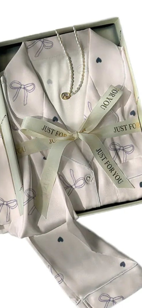 Satin Heart Bow Pajama Set