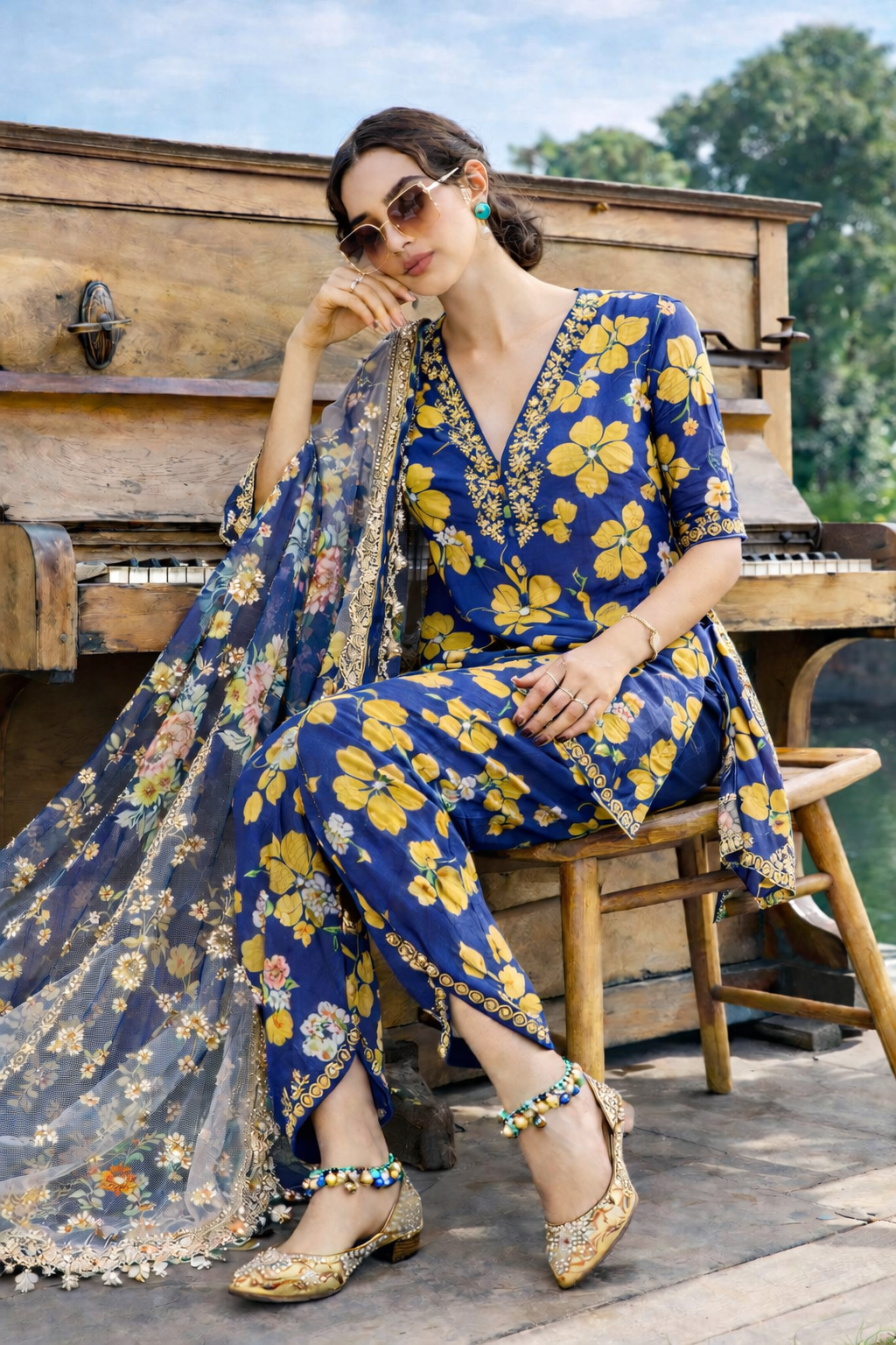 Kurti Silk-Cotton Set - 4 Mid Summer Chime