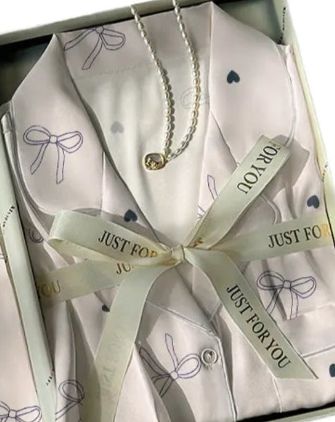 Satin heart bow pajama set